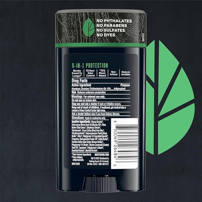 Right Guard Plant-Based Antiperspirant with Aluminum Sweat Blockers Invisible Solid Mens Deodorant, Mountain Fresh Scent, 2X Sweat Protection, 72HR Odor Control, for Sensitive Skin, 2.6 oz, 3pk