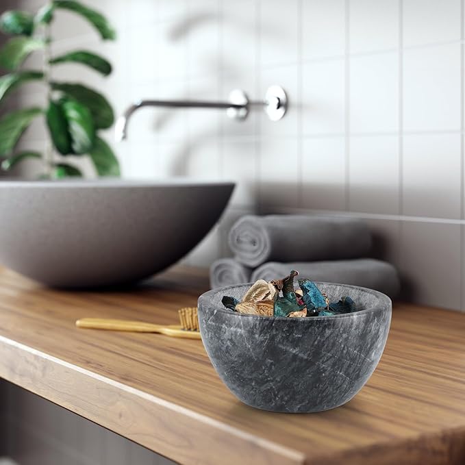 MDLUU Marble Shaving Soap Bowl, 4.7" Shaving Soap and Cream Bowl, Natural Marble Stone Bowl, Keep Lather Warm for Man's Wet Shave (Black)