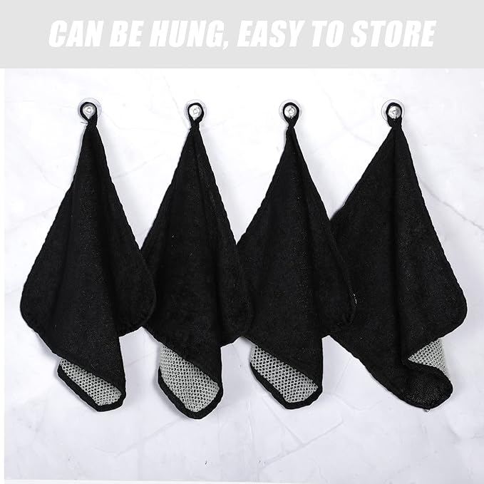 Tudomro 10 Pcs Exfoliating Washcloths Double Sided Man Wash Cloths Body Face Exfoliating Scrub Cloths for Shower Men Women(10 x 10 Inch,Black)