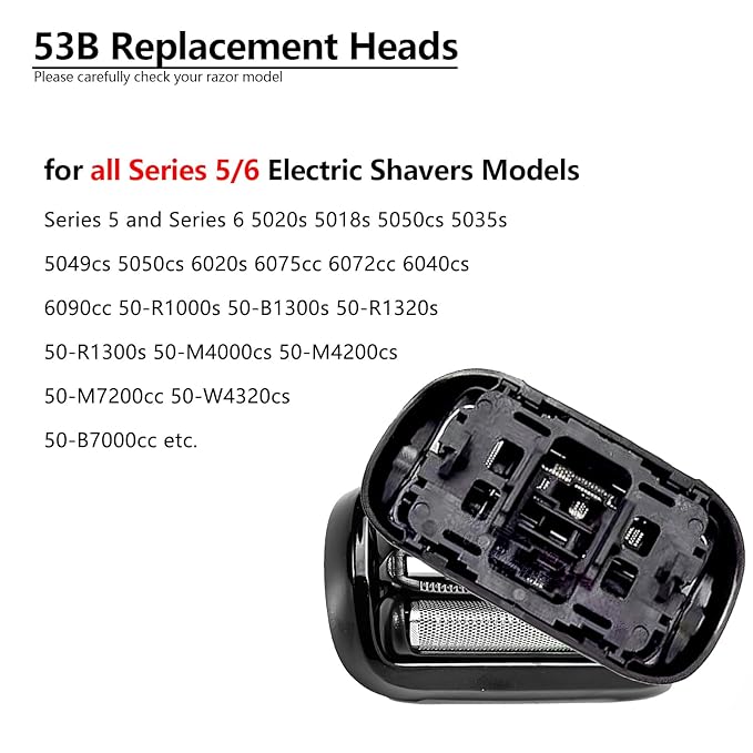 2Pcs 53B Series 5/6 Replacement Shaver Head Compatible with Braun Series 5 Electric Foil Shaver,for S5 replacement Head,for Series 5(New Gens) Replacement Head Razors 5020cs,5035s,5049cs,5050cs Etc