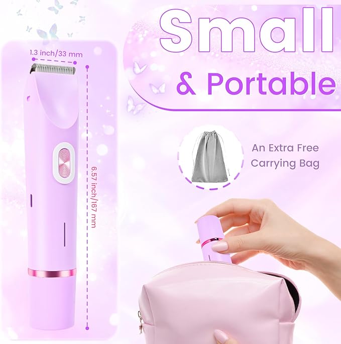 2 in 1 Bikini Trimmer for Women, Dual Head Electric Rozor, Facial Hair Removal, Ipx7 Waterproof Body Shaver for Bikini Face Armpit Pubic Hair Leg Back, Easy Cleaning, Ceramic Blade (Purple)