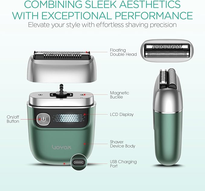 VOYOR Foil Shaver 2 in 1 Double Shavers for Men,Portable Electric Razor with Rechargeable Foil Razor Multifunction Grooming Barber Shaver IPX6 Washable Travel Shavers ER300 (Green)