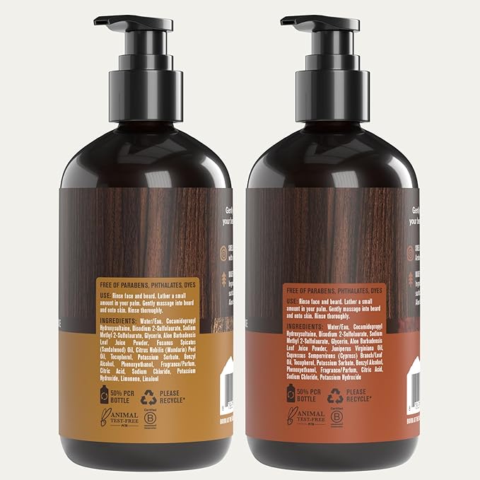 Every Man Jack Beard + Face Wash - Sandalwood & Aged Bourbon Bundle - Cleans & Softens Your Beard and Skin - Naturally Derived w/Aloe and Glycerin- 6.7 fl oz - 2 Pack