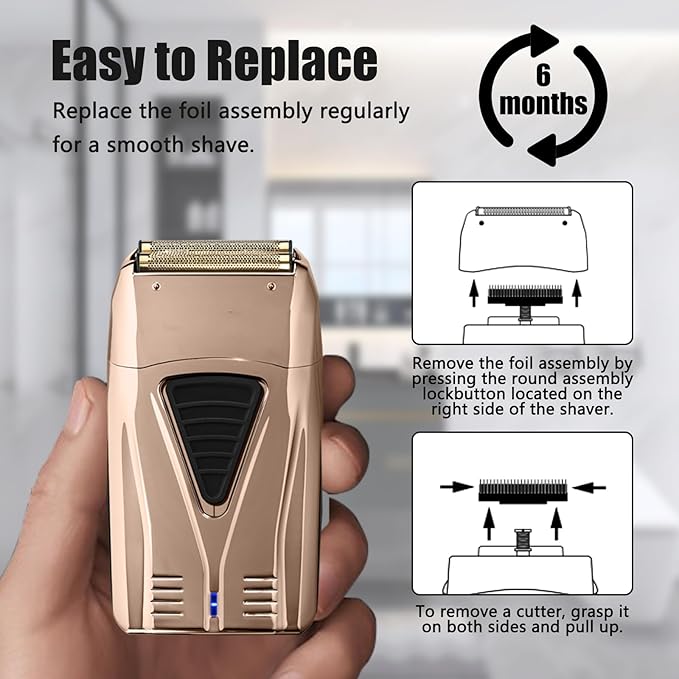 Foil Shaver Replacement Fit for Andis TS-1 17220 17230 Pro Foil Shaver, Copper Profoil Lithium Foil Shaver Replacement Parts Head blades- Hypoallergenic Gold Foil Assembly & Inner Cutters -2 Pack