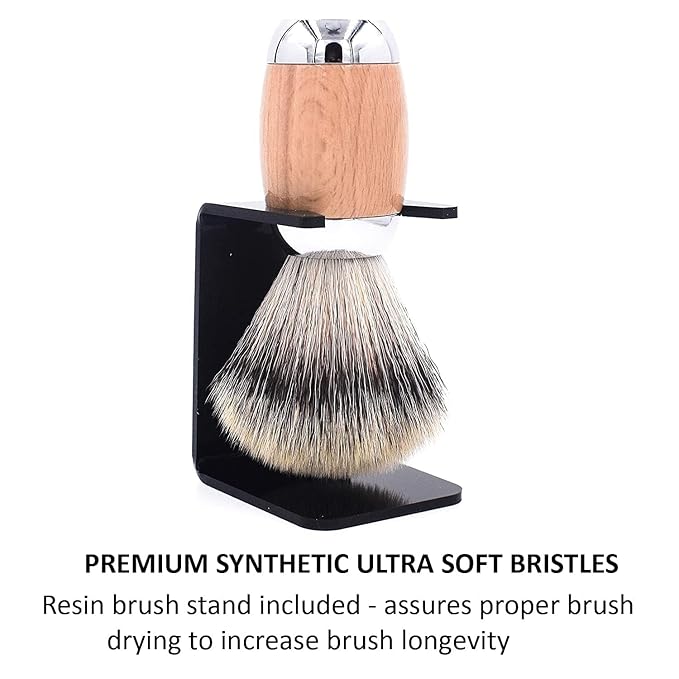 Taconic Shave Synthetic Silvertip Luxury Shaving Brush – Premium 22 mm Knot, Ultra‑Soft Bristles, Beechwood Handle, Includes Acrylic Stand & Gift Box