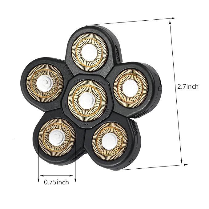 6 Blades Electric Shaver Replacement Heads Upgrade Razor Shaver Replaceable Floating Blades Wet and Dry for Bald and Face (Gold)