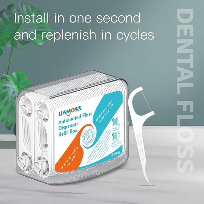Dental Floss Picks Dispenser Fast Replenishment Refill Box-200 Count Dental Flossers- Replenish in A Second-No Shred or Break Toothpicks-Smooth for Teeth Cleaning