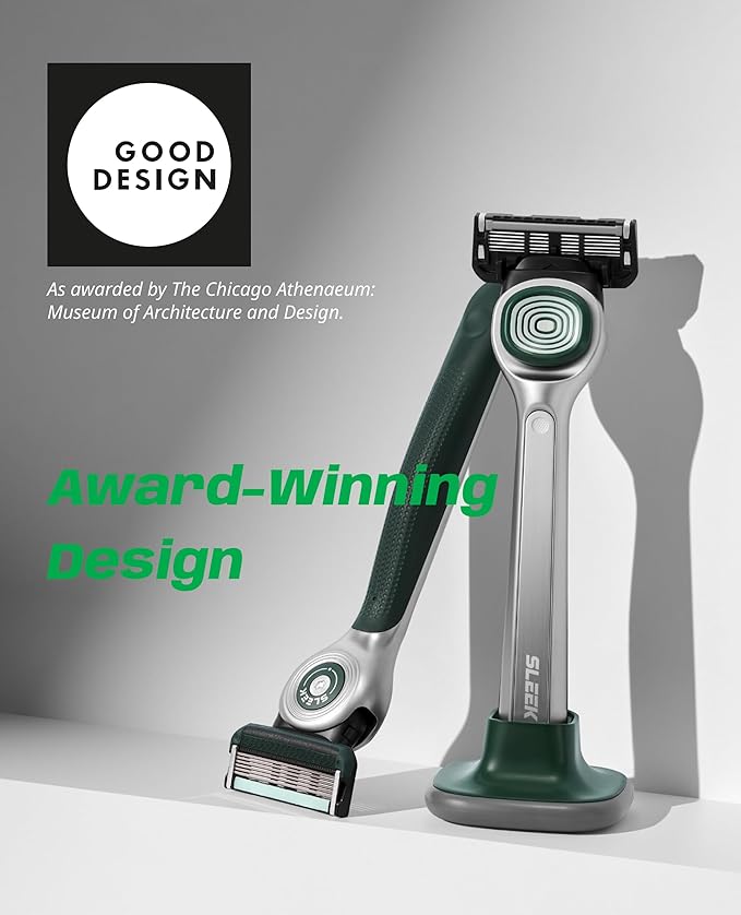 DORCO SLEEK 6 Blade Razor for Men with Stand and 5 Cartridges | Men's Cartridge Razors with Razor Handle and Smooth Shaving Blades | Men's Razor with Multi-Flex Technology