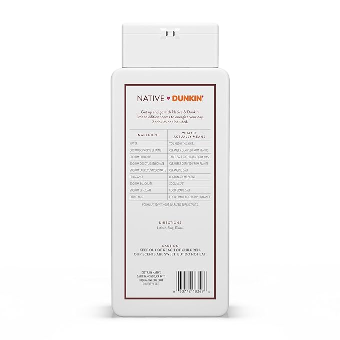 Native Body Wash, Dunkin Boston Kreme, Contains Naturally Derived Ingredients | For Women & Men, Sulfate, Paraben, & Dye Free Leaving Skin Soft and Hydrated | 18 oz