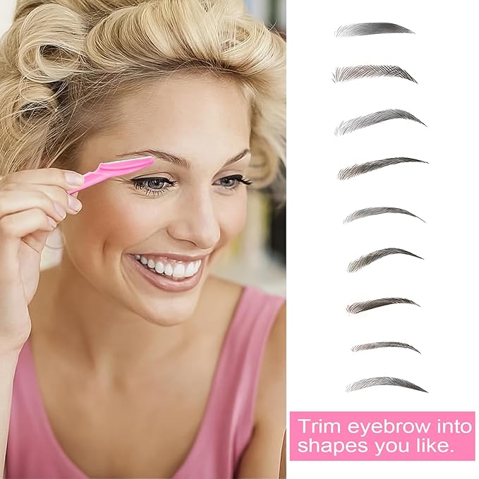 12 Pcs Eyebrow Razors, Face Razors Multipurpose, Exfoliating Dermaplaning Tools, Eyebrow Trimmers Shaver with Protective Cover, Facial Hair Removal for Women Men Body Use (Pink)