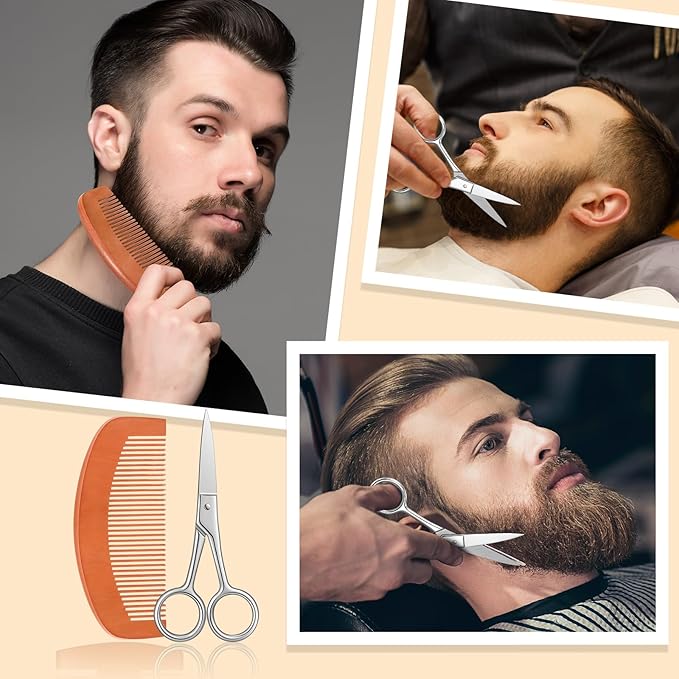 Maitys 10 Sets Beard Brush and Comb Set Bulk Boar Bristle Beard Brush Comb Scissors Kit Gifts for Men Father Colleague Employee Appreciation(Round)