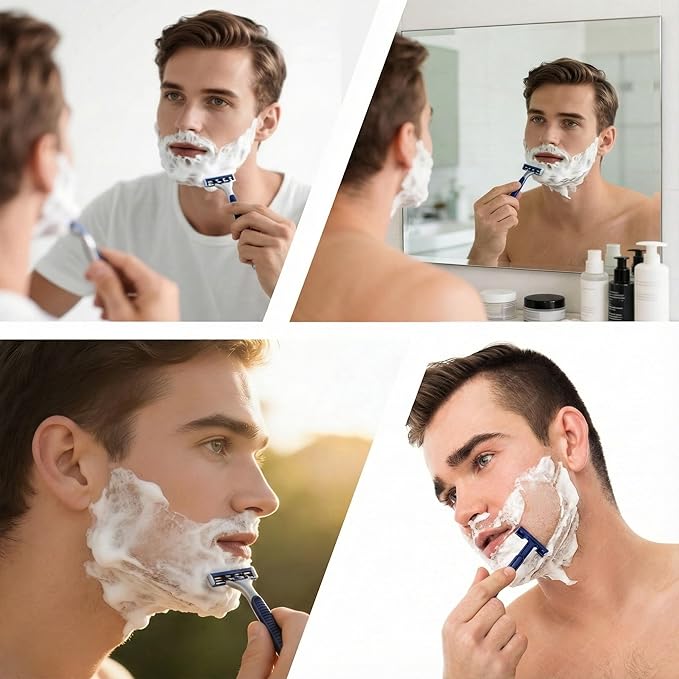 BOROLA Shaving Razor Set for Men, Double-Layer Razor Blades, Washable 3-in-1 Manual with 6 Replacement Heads,1 Handle, Storage Box Close Comfortable Shave, Travel Friendly