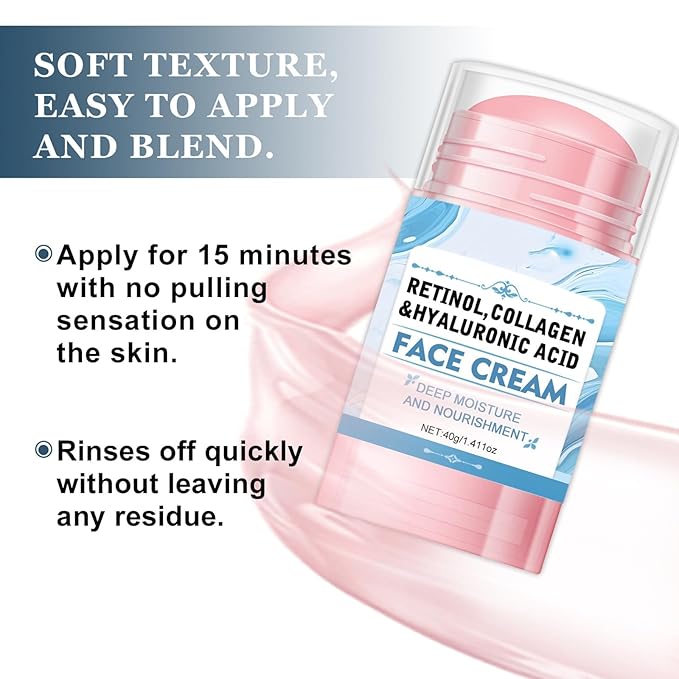 Face Balm Stick, Retinol Collagen Hydrating Moisturizer Stick with Hyaluronic Acid Face Cream for Women and Men Reduces Wrinkles & Enhances Elasticity Softer Smoother Skin,1.41 Oz