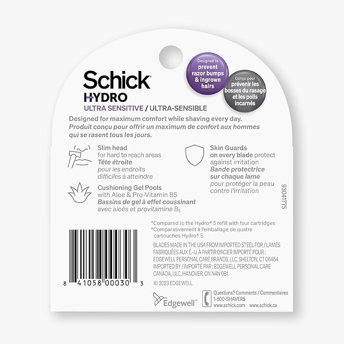 Schick Hydro Ultra Sensitive Razor Refills for Men | Includes 5 Razor Blades Refills, Shaving Blades for Men, 5ct