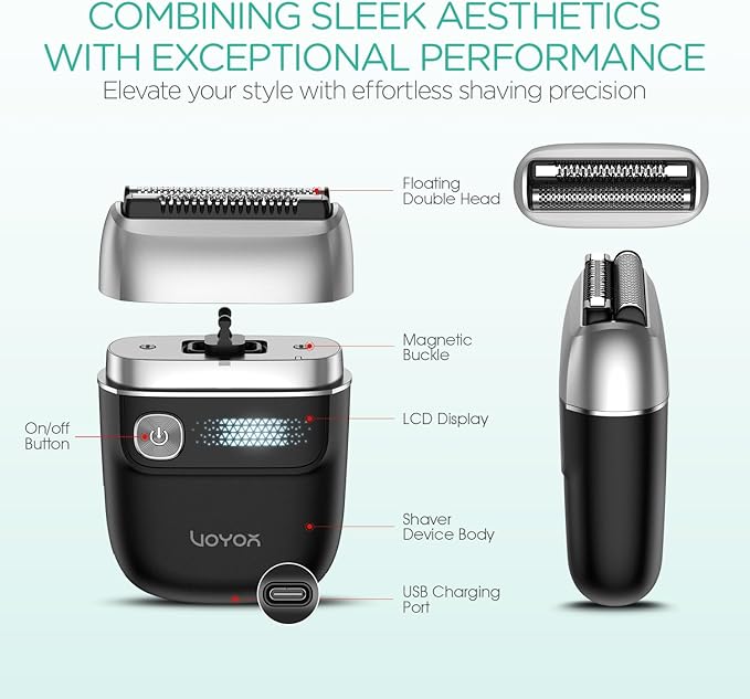 VOYOR Foil Shaver 2 in 1 Double Shavers for Men,Portable Electric Razor with Rechargeable Foil Razor Multifunction Grooming Barber Shaver IPX6 Washable Travel Shavers ER300 (Silver)