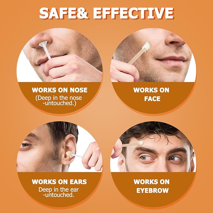 100g Nose Hair Waxing Kit with 30 Applicators (Up to 30 Uses), 10 Mustache Guards, 15 Wipes for Quick and Painless Hair Removal on Nose, Ears, and Face - For Men and Women