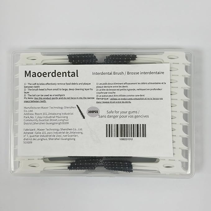 300 Pieces Dual-Use Interdental Brushes Soft Silicone, Disposable Dental Picks,Premium Dental Floss Picks for Effective Teeth Cleaning (300pcs Black)