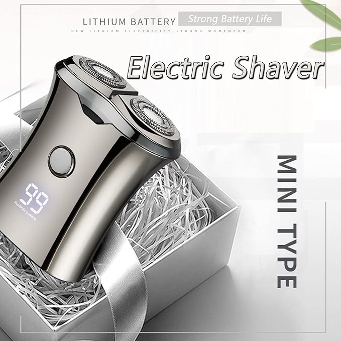 Electric Mini Travel Shaver for Men - Pocket Size Washable Electronic Razor - Mens Rechargeable Portable Cordless Small Shaving Face Beard - Wet & Dry Rotary Compact Electrical Shave