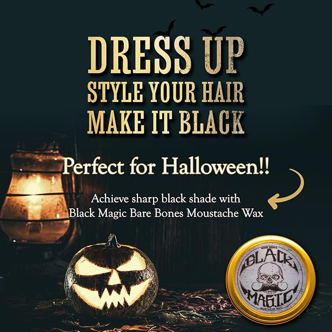 Black Mustache Wax | Black Magic Death Grip Moustache Wax | Hide Grey Hair In Beard Or Moustache | Extra Strong Hold Mustache Wax Unscented | 1 oz Tin Heat Source Required (Black Magic Bare Bones)