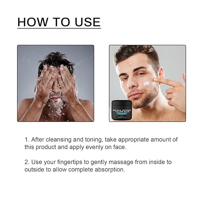 Wrinkle Defence Tallows Balm,Natural Beef Tallows Face Moisturizer,Mens Antiwrinkle&Antiaging Day and Night Cream,Skin Care for Men,Reduce Fine Lines & Wrinkles,Perfect Father's Day Gifts (2pc)