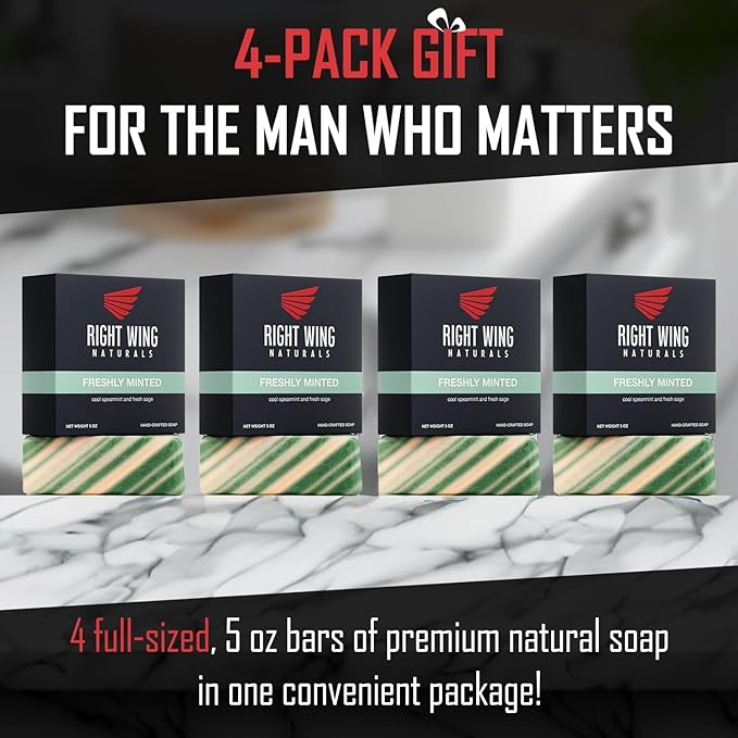 Right Wing Naturals Bar Soap Gift Set for Men | Handcrafted Cold-Pressed | Handmade Organic Soap for Men | Most Popular Flavors | Natural Scented Men’s Bar Soap| Pack of 4 Bars