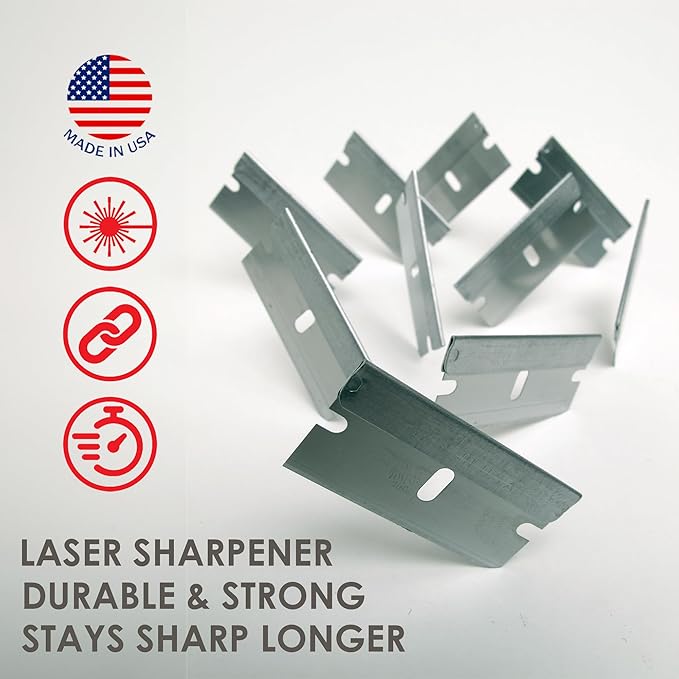 Single Edge Razor Blades, 100 Pack, Made in the USA, Industrial Razor Blades, Scraper Refills, Box Cutter, Paint Scraper, Safety Straight Edge Razor Blades