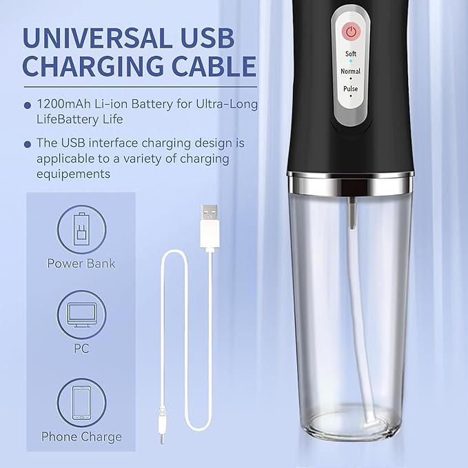 Water-Flosser-Cordless-Teeth-Cleaner MAKJUNS Water Dental Flosser with 3 Modes 4 Jets Rechargeable IPX7 Waterproof for Travel Home Braces(Black)