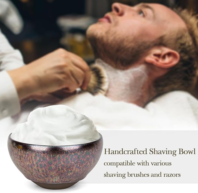Linkidea Ceramic Shaving Bowl for Men, Jian Zhan Glaze Wet Shave Mug, Traditional Shaving Soap Lather Bowl (Purple)