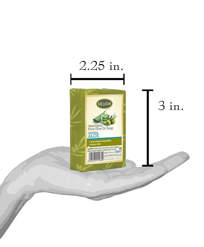 Kalliston, Aloe Extract Herbal Soap Bar, Greek Olive Oil, Hydrating and Moisturising, All Skin Types, Pack of 3 and 1 Soap Dish