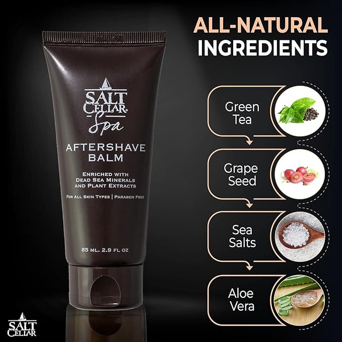 Salt Cellar Dead Sea Shave & Aftershave Set for Men – All-Natural Grooming Kit with Dead Sea Minerals – Includes Shaving Cream & Aftershave Balm – Paraben Free, Non-Greasy, Cruelty-Free