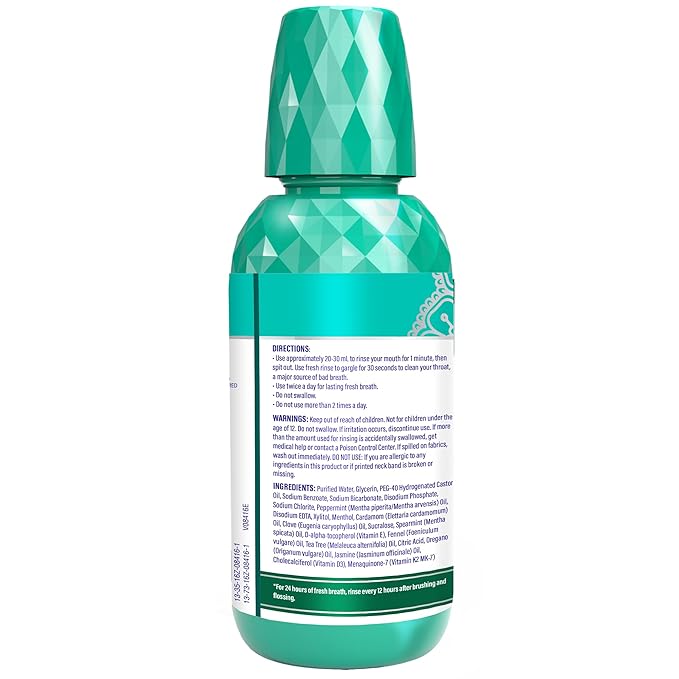 GuruNanda Fresh Breath Mouthwash, ADA-Accepted, Alcohol & Fluoride-Free, Sodium Chlorite, Essential Oils & Vitamins, 12-Hrs Fresh Breath, Wild Mint, 16 oz (Pack of 3)