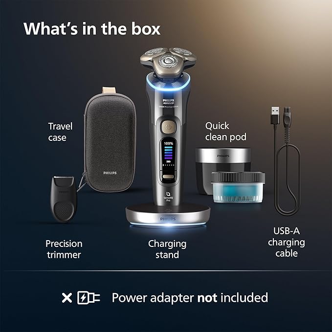 Philips Norelco Shaver i9000 Prestige Ultra, Wet & Dry Electric Shaver, Dark Slate, SenseIQ Pro Technology, Triple Lift & Cut System, 360 Rotating NanoTech Precision Blades, Quick Clean Pod, XP9402/86