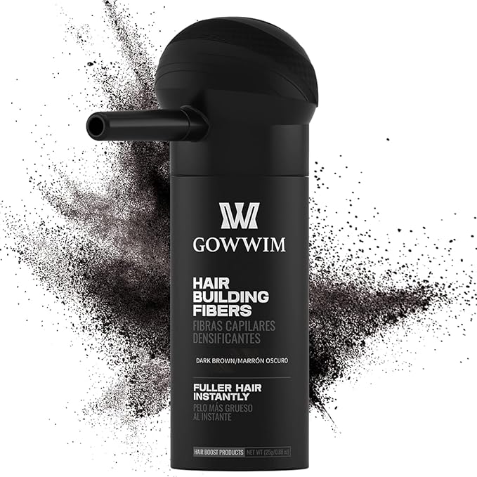 gowwim Hair Thickening Fibers Best 2-in-1 Kit Set,Keratin Hair Building Fibers & Spray Application Atomizador Pump Nozzle,Instantly Cover Sparse Hair Areas (Dark brown)