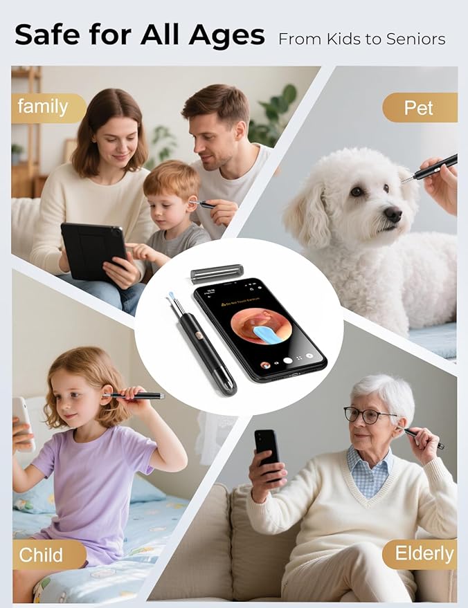 Ear Wax Removal Tool Camera - 2 in 1 Earwax Remover with Nose Hair Trimmer - Wireless Ear Cleaner with 1296P Camera - Earwax Removal Kit with Light - Ear Cleaning kit for iOS & Android, Kids,Adults