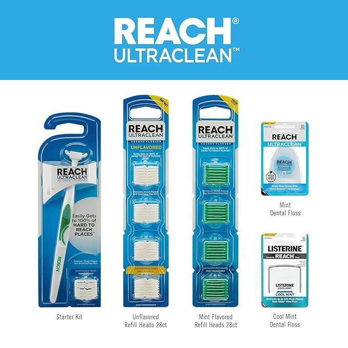 Reach Listerine Ultraclean Dental Floss, Plaque Remover, Shred Resistant, Waxed, Gentle on Gums & Teeth, Mint, PFAS-Free, Fresh Breath, Oral Care, for Adults & Kids, 30 yds - Pack of 2