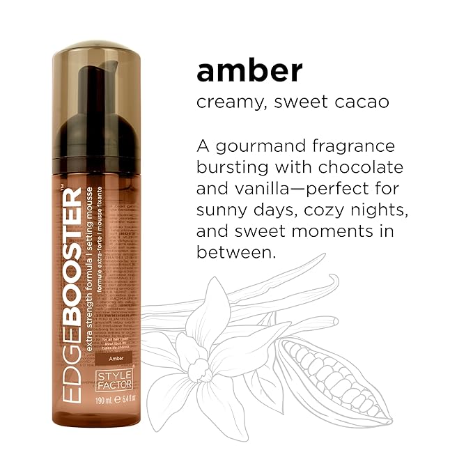 Style Factor EDGE BOOSTER Extra Strength Setting Mousse Travel Size โ Frizz Control, Extra Volume, and Conditioning โ 2.5oz Amber Mousse for Curly Hair