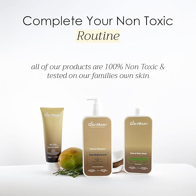 GirlyMan Natural Non Toxic Shampoo-Made with Olive Oil, Argan Oil, & Biotin, No Artificial Fragrance, Nourishing Ingredients, For All Hair Types, Family Owned (Rosemary Tea Tree)