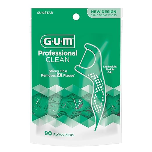 GUM Professional Clean Floss Picks - Extra Strong Shred-Resistant Floss, Easy Grip Handle - Dental Flossers for Adults - Fresh Mint Flavor, 90 Count (Pack of 6) 540 Total
