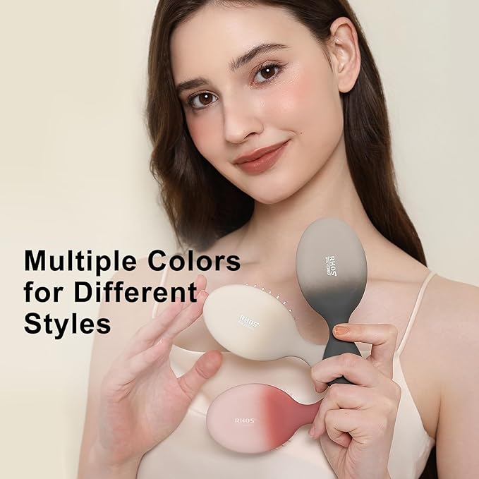 RHOS Mini Hair Brush for Women,Men and Kids, Travel Size Hair Brush for Purse & Pocket, Small Cushion Paddle Brush with Soft Bristles(1 Pack-Grey Gradient)