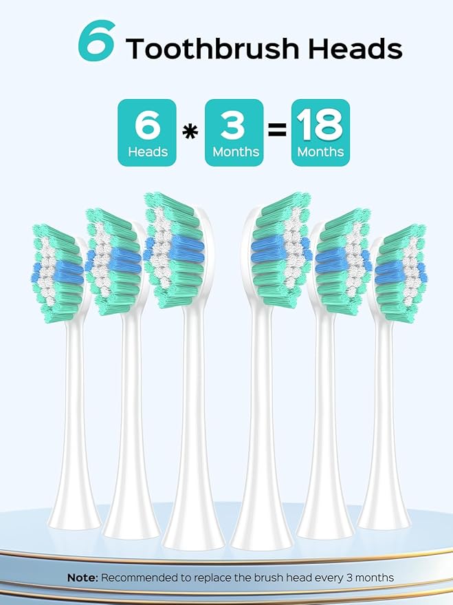 COSLUS Sonic Electric Toothbrush for Kids & Adults C40(DY-108Pro): 47000 VPM for Deep Cleaning with Travel Case - 5 Modes for Sensitive Teeth & Braces, Wireless Charging, 6 Brush Heads, Green (1PC)