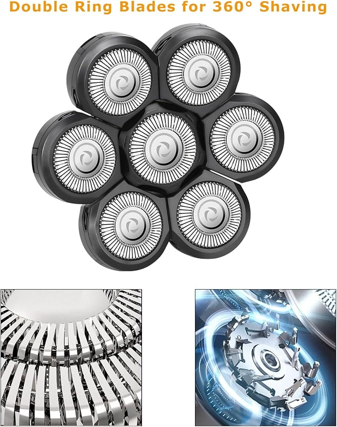 Wanocean 7 Men's Electric Shaver Replacement Heads, Razor Head Shavers for Bald and Face, Shaving Beard Cutter for Men with Brush Accessories, 1PC