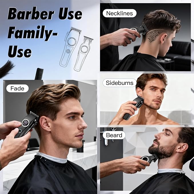 Professional Hair Clippers for Men, 2-in-1 Clipper and Trimmer Set with 7200RPM Motor, Cordless Hair Cutting Kit with LED Display, Adjustable Length Beard Trimmer for Barbers or Home, Mens Gift