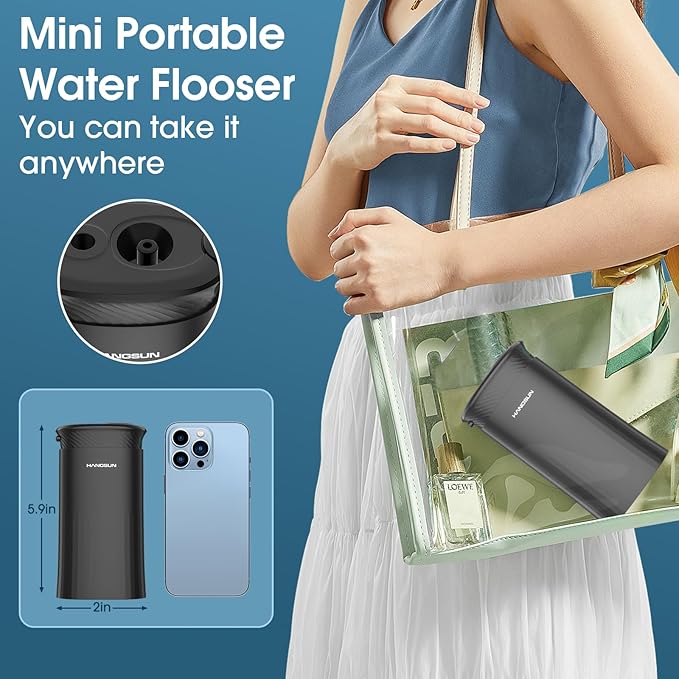 HANGSUN Water Flosser for Teeth - Portable Travel Cordless, 30 Days Battery, Deep Plaque Removal, 4 Adjustable Modes, 6 Nozzles for Sensitive Gums & Braces, IPX7, Telescopic 180ml Tank, Black