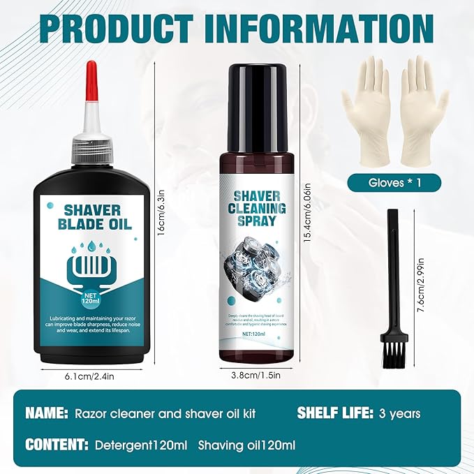Shaver Cleaning Solution, Electric Shaver Oil, Shaver Cleaner with Brush, Deeply cleans and Lubricates, Extend the Lifespan of Your Shaver, for Clippers, Trimmers, and Beauty Devices