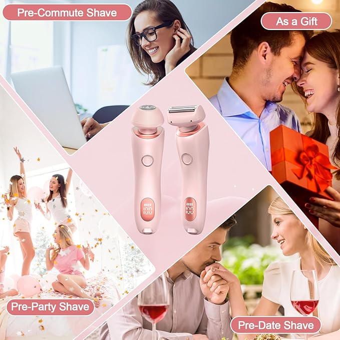 Electric Shaver for Women, 2 in 1 Wet & Dry Silk Glide Pro Shaver with 2 Removable Heads, Rechargeable Electric Trimmer for Bikini, Pubic Hair, Legs, Body, IPX7 Waterproof