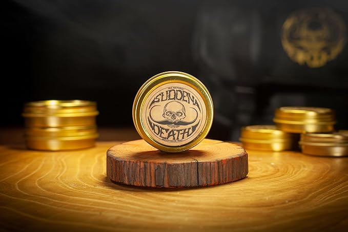 Mustache Wax Strong Hold Grooming For Men | Sudden Death Moustache & Beard Wax 1oz Tin | Perfect For Handlebar Mustaches By Death Grip | No Heat Source Required