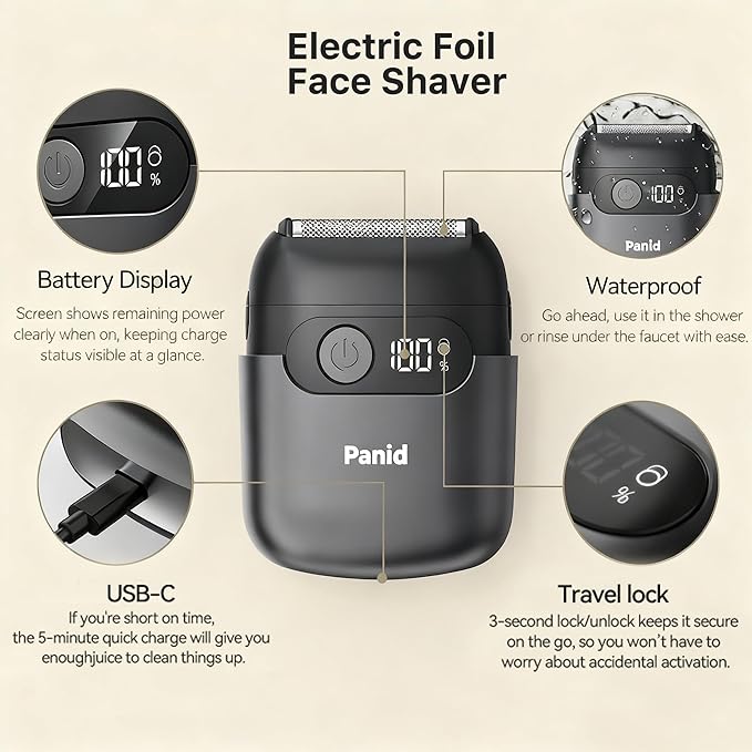 Electric Foil Shavers for Men, Upgraded Mini Electric Razor with 3 Floating Blades, LED Display, USB-C Fast Rechargeable, Portable Electric Shavers for Beard/Face