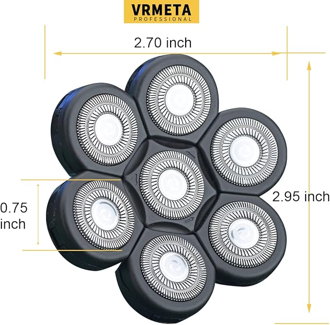 7 Blades Replacement Heads for Men 7D Sharp Replacement Heads Floating Shaver Blades for Electric Rotary Shaver (7 Heads (Black))