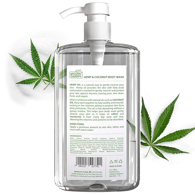 Natural Therapy Body Wash for Women and Men with Hemp & Coconut Oils - Shower Gel Cleanses and Moisturizing Skin - With Pure Dead Sea Minerals Nourish for Body - Pack of 2 (67.6 fl.oz)