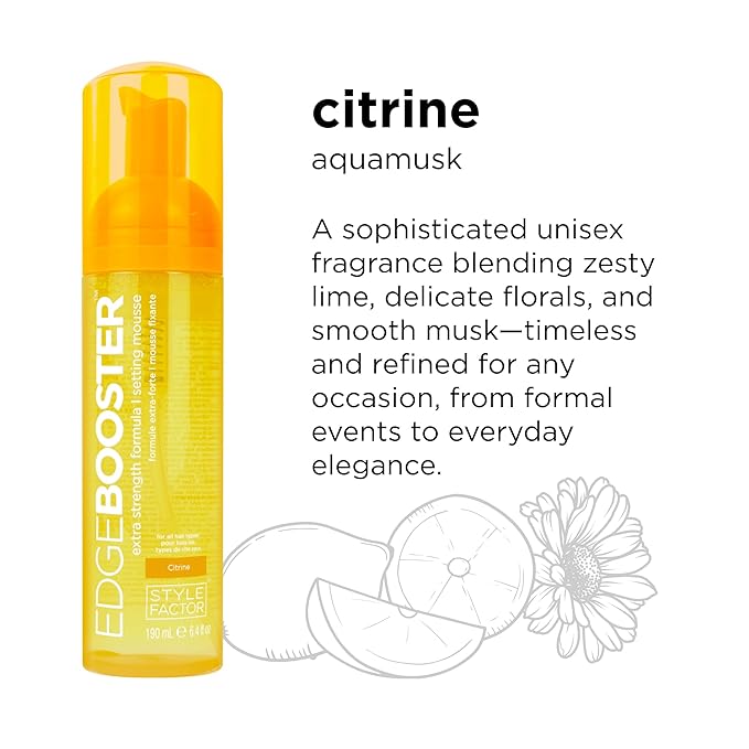 Style Factor EDGE BOOSTER Extra Strength Setting Mousse Travel Size โ Frizz Control, Extra Volume, and Conditioning โ 2.5oz Citrine Mousse for Curly Hair
